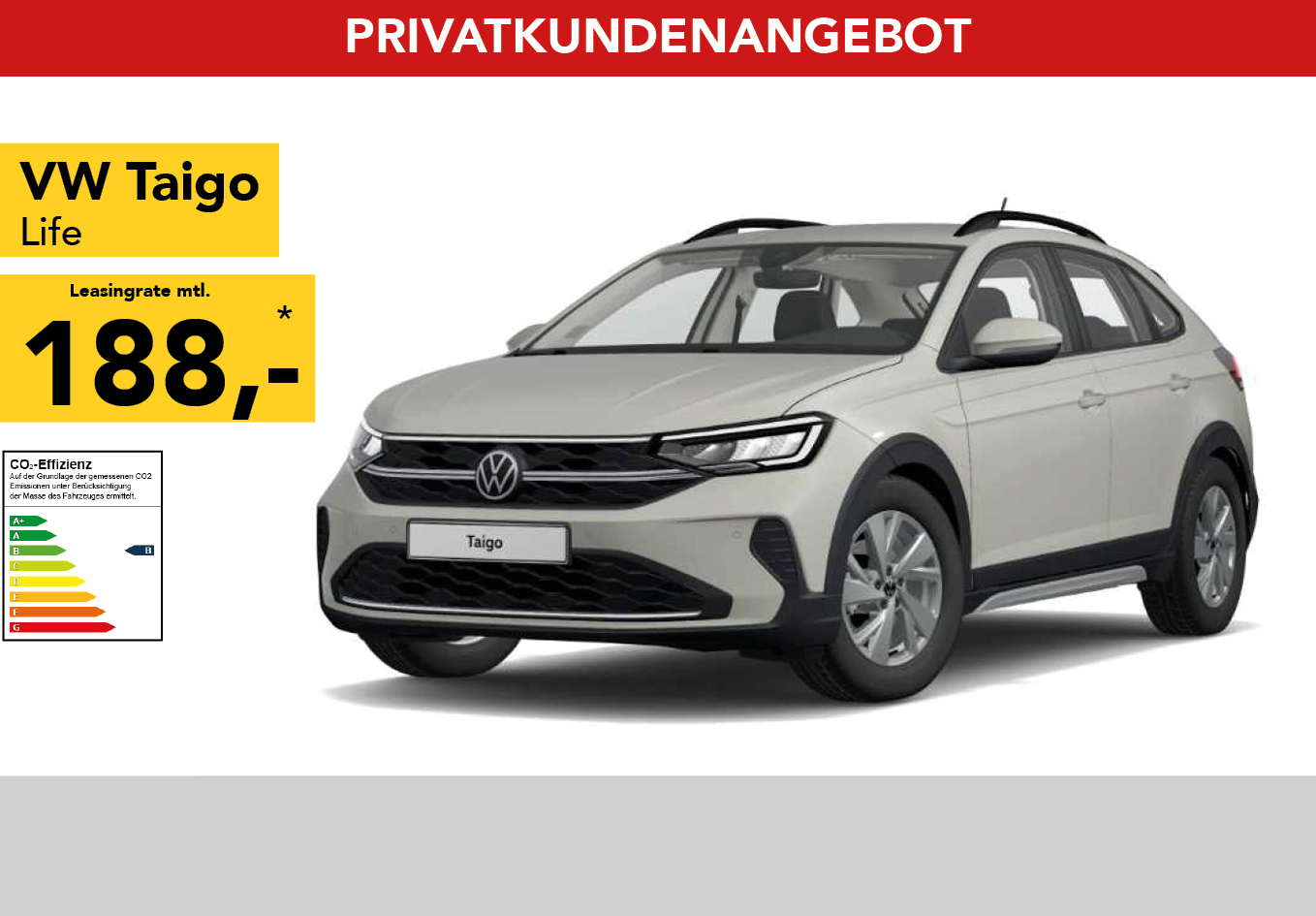 VW Taigo in hellgrau, mtl. Leasingrate 188€