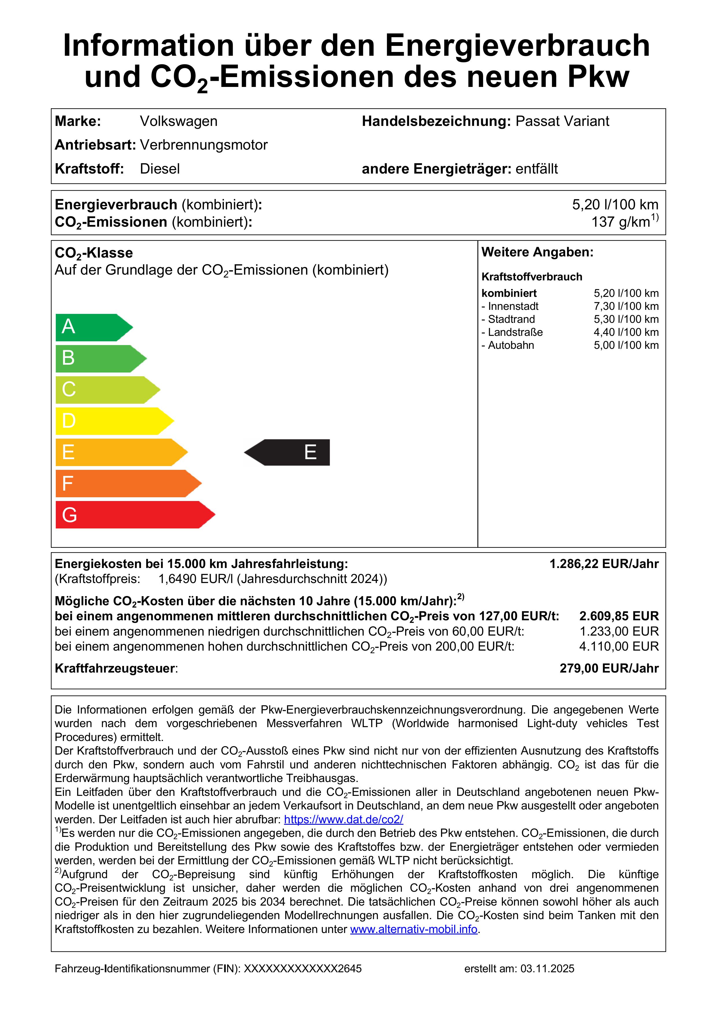 WLTP Label: Co2 Klasse D